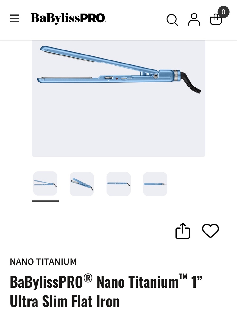 BaBylissPRO Nano Titanium 1" Ultra Slim Flat Iron - Light Blue